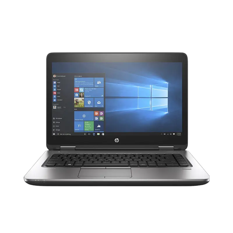 HP ProBook 640 G3 front view with screen on and keyboard visible